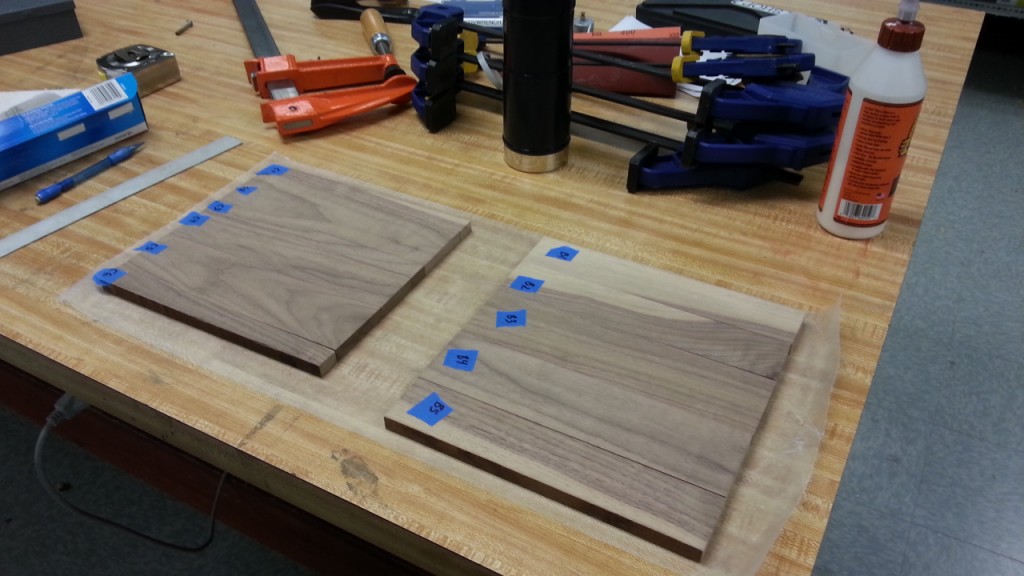 Boards laid out in the desired configuration with labels.